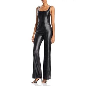Alice + Olivia Black Faux Leather Corset top Jumpsuit with Seamed Detail